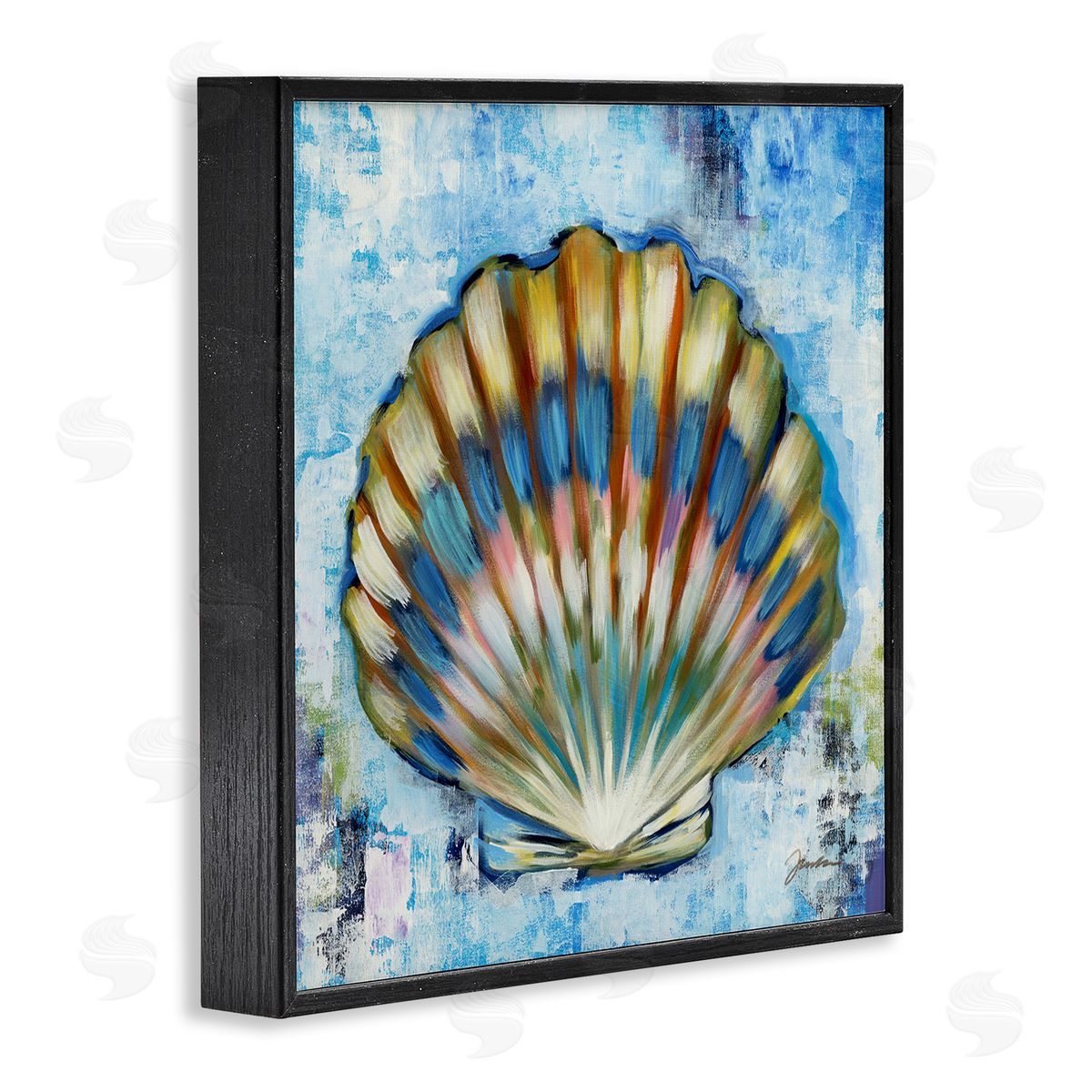 Liz Jardine Blue Clam Seashell Black Framed Glicee Wall Art Print