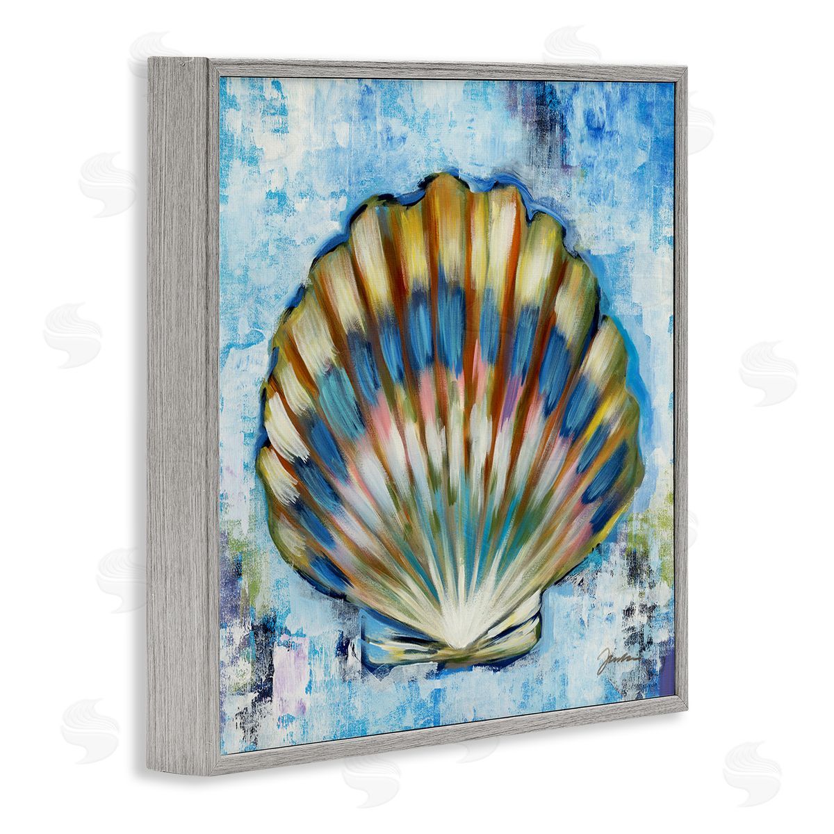 Liz Jardine Blue Clam Seashell Gray Framed Glicee Wall Art Print