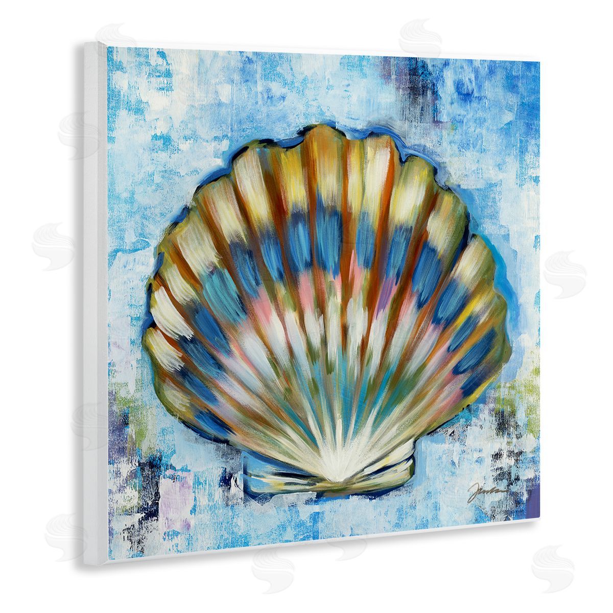 Liz Jardine Blue Clam Seashell Wooden Wall Plaque Art Print