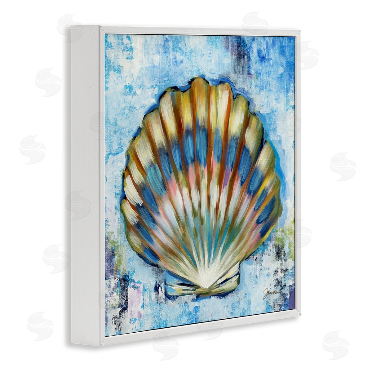 Liz Jardine Blue Clam Seashell White Framed Glicee Wall Art Print