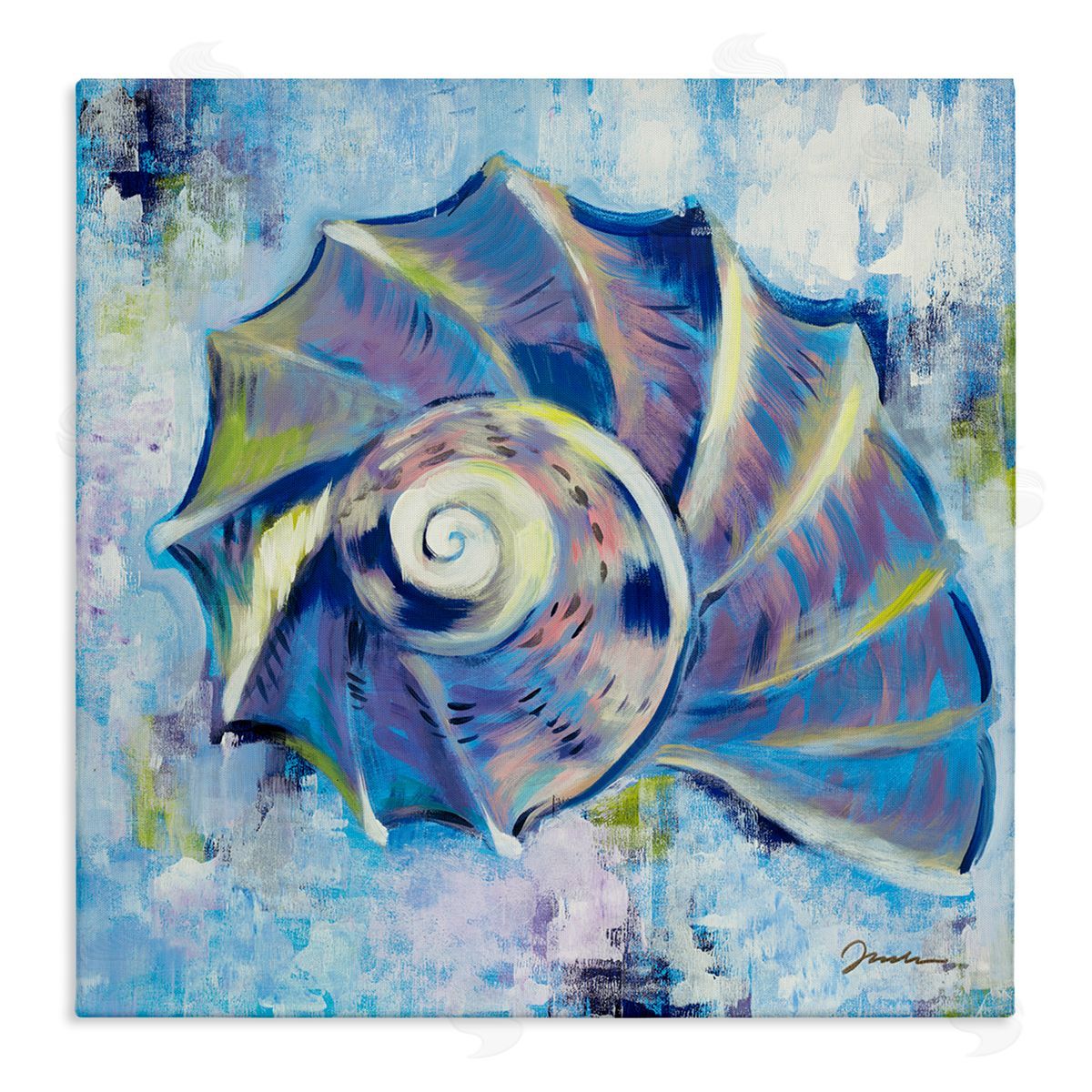 Liz Jardine Abstract Blue Nautilus Stretched Canvas Wall Art Print