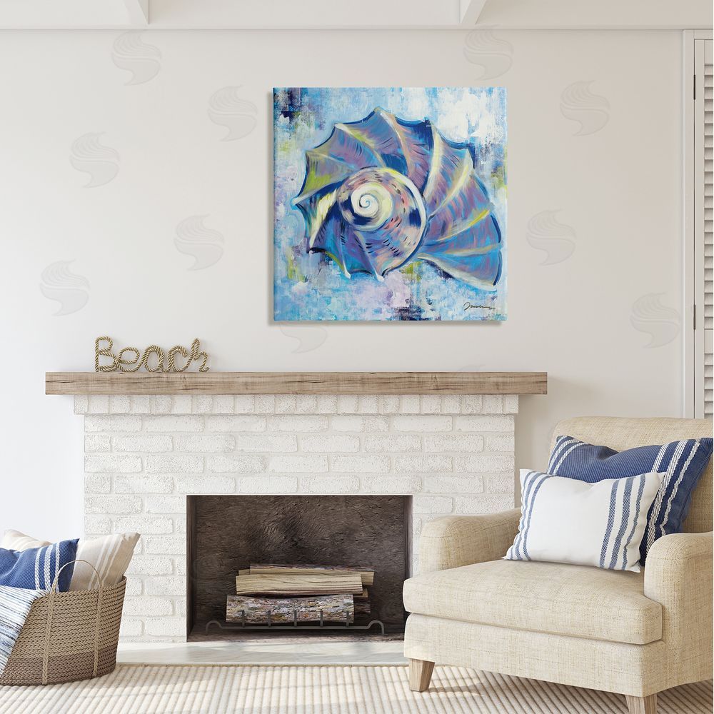 Liz Jardine Abstract Blue Nautilus Canvas Wall Art in Room