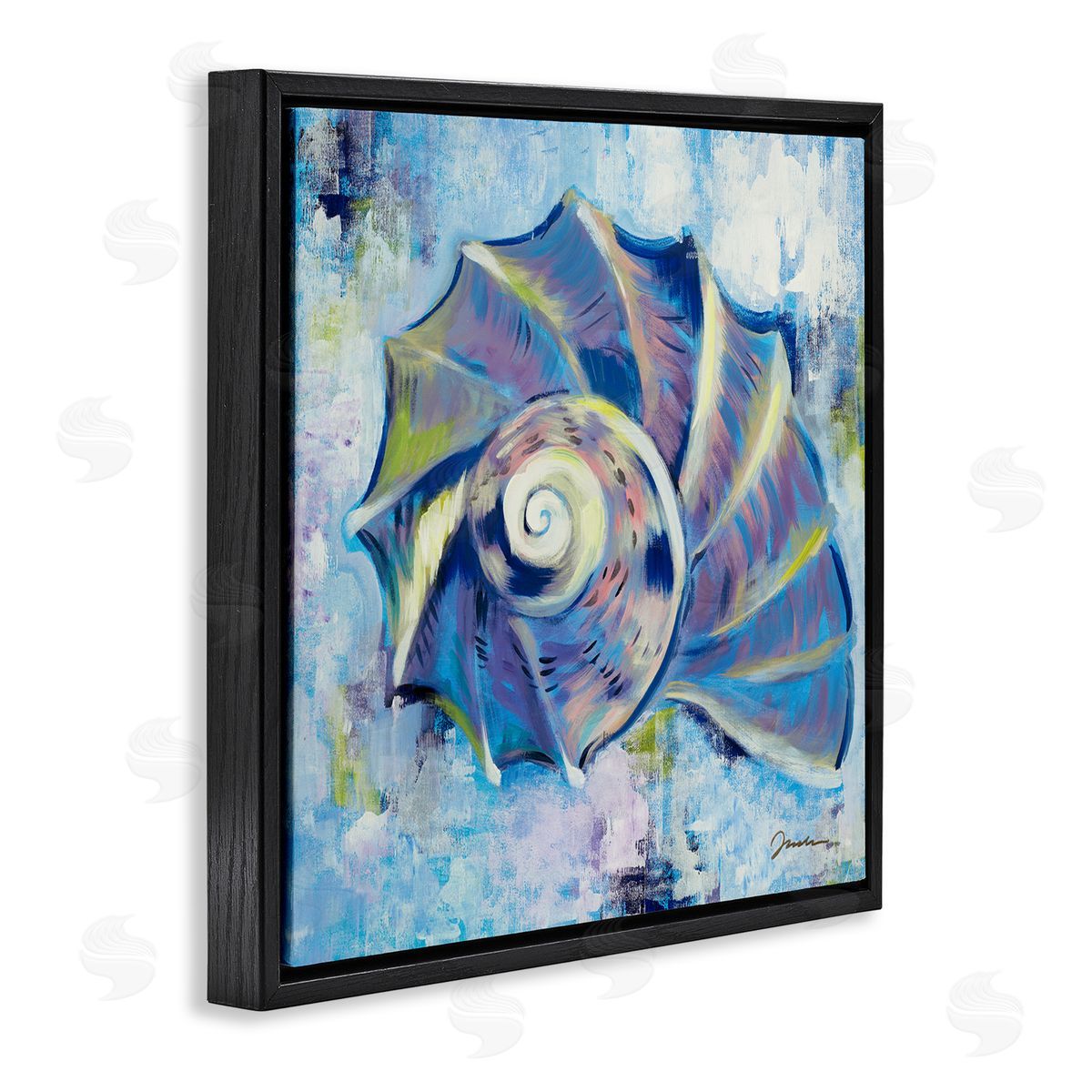 Liz Jardine Abstract Blue Nautilus Black Floating Frame Canvas Wall Art Print