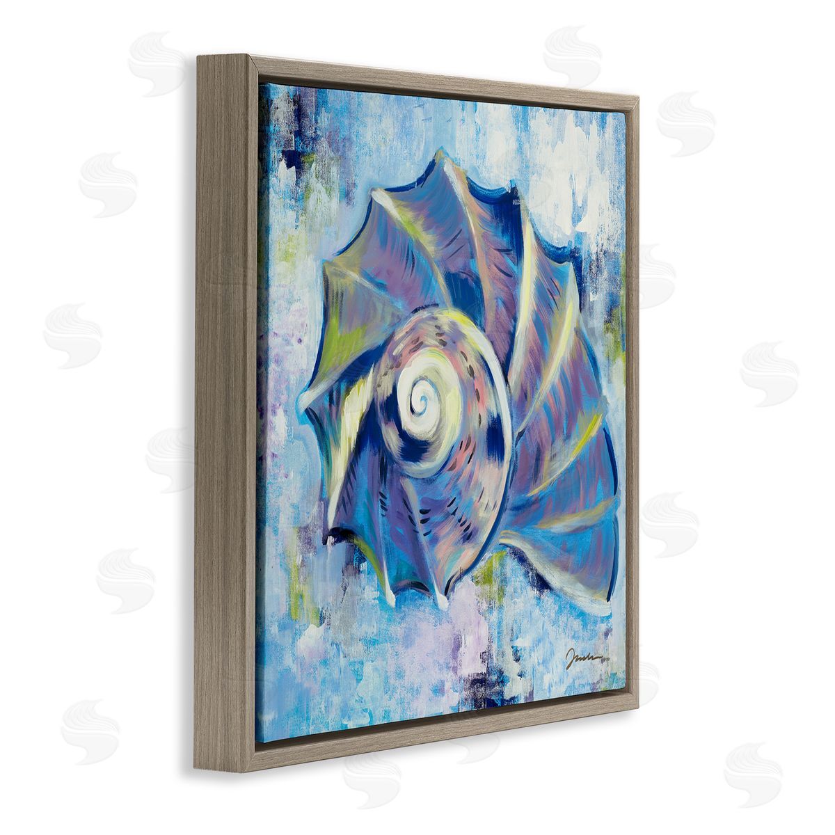 Liz Jardine Abstract Blue Nautilus Brown Floating Frame Canvas Wall Art Print