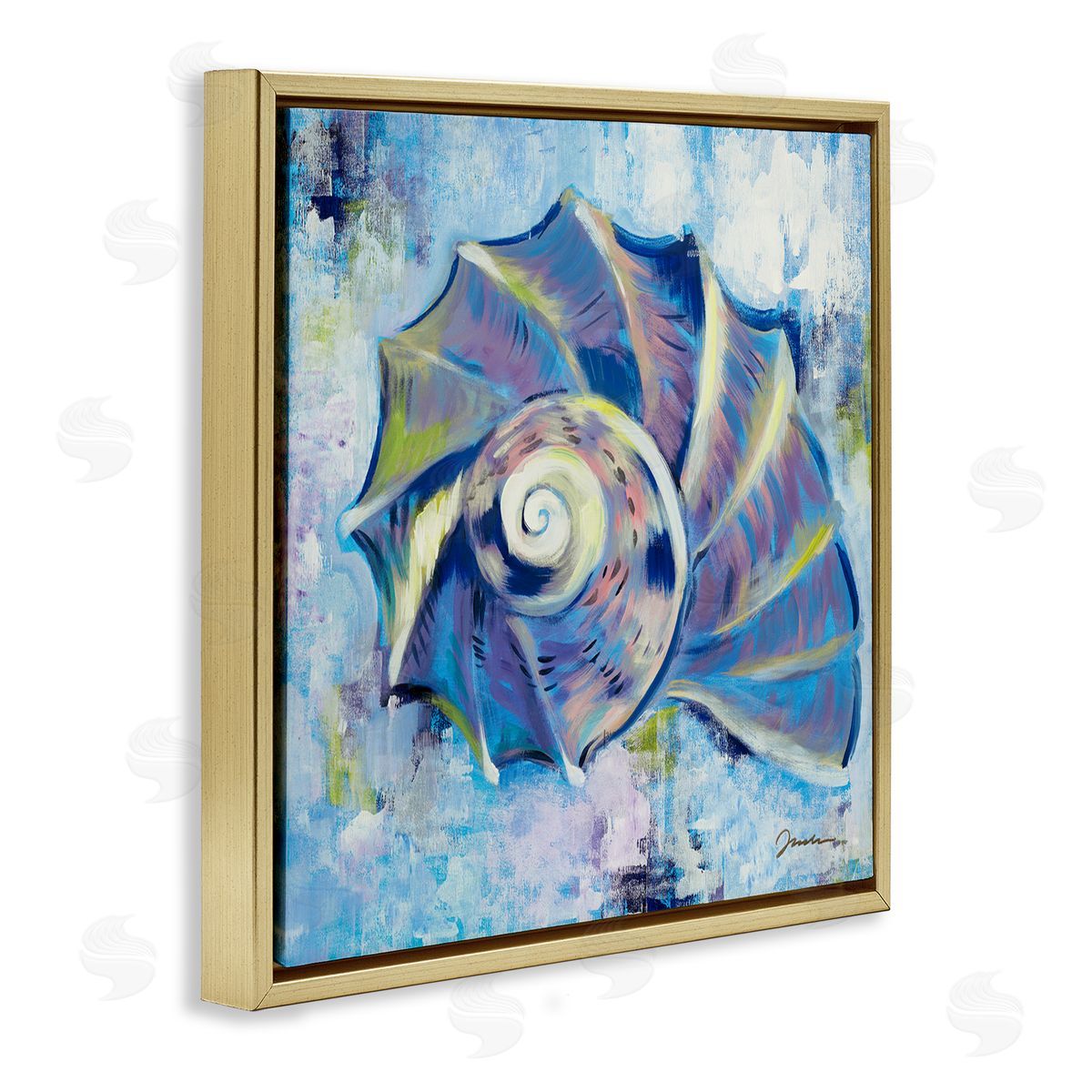 Liz Jardine Abstract Blue Nautilus Gold Floating Frame Canvas Wall Art Print