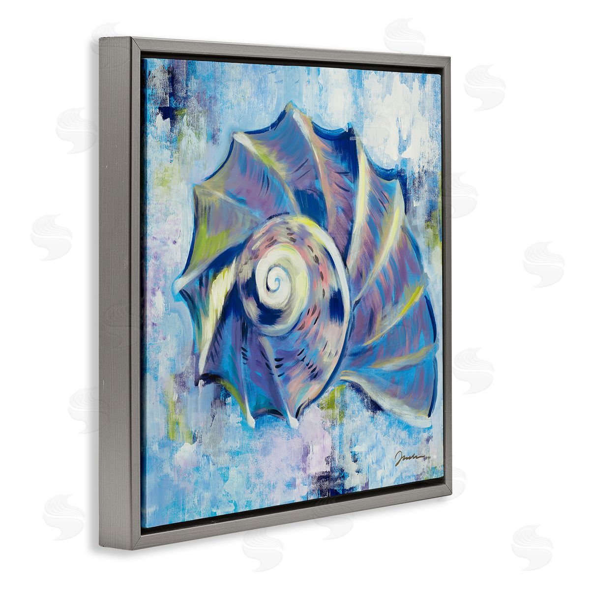 Liz Jardine Abstract Blue Nautilus Gray Floating Frame Canvas Wall Art Print