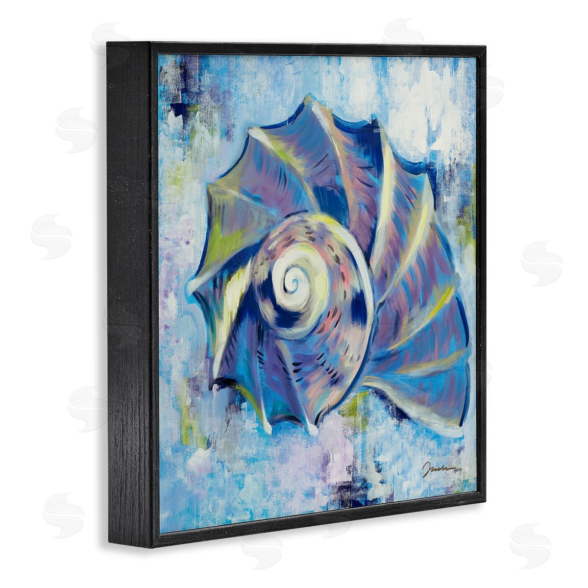Liz Jardine Abstract Blue Nautilus Black Framed Glicee Wall Art Print