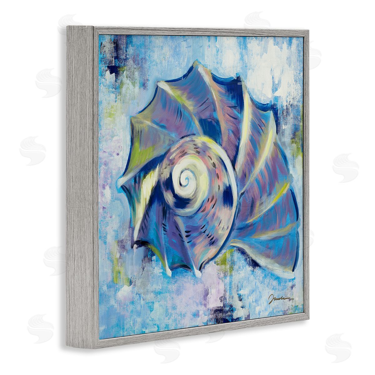 Liz Jardine Abstract Blue Nautilus Gray Framed Glicee Wall Art Print