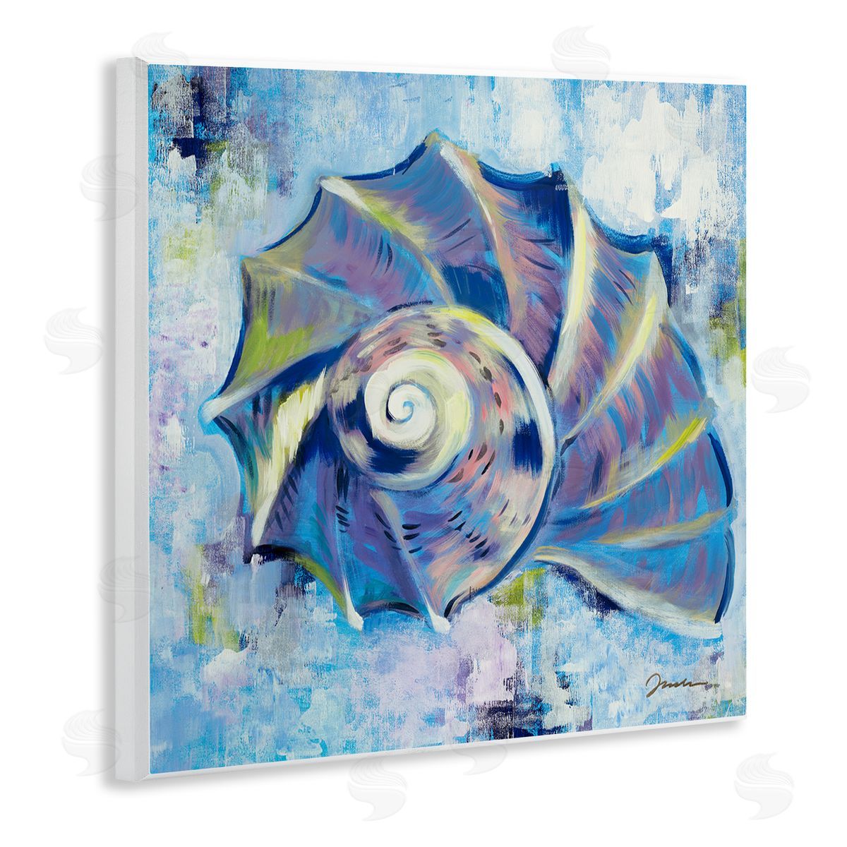 Liz Jardine Abstract Blue Nautilus Wooden Wall Plaque Art Print
