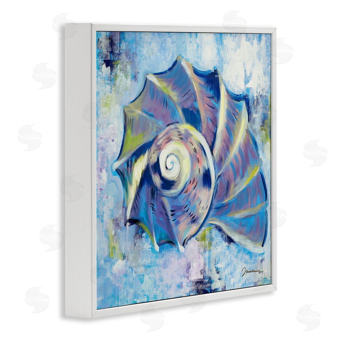 Liz Jardine Abstract Blue Nautilus White Framed Glicee Wall Art Print