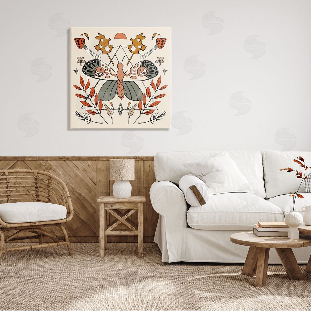 Melissa Wang Boho Moth & Plant Sprigs Canvas Wall Art in Room