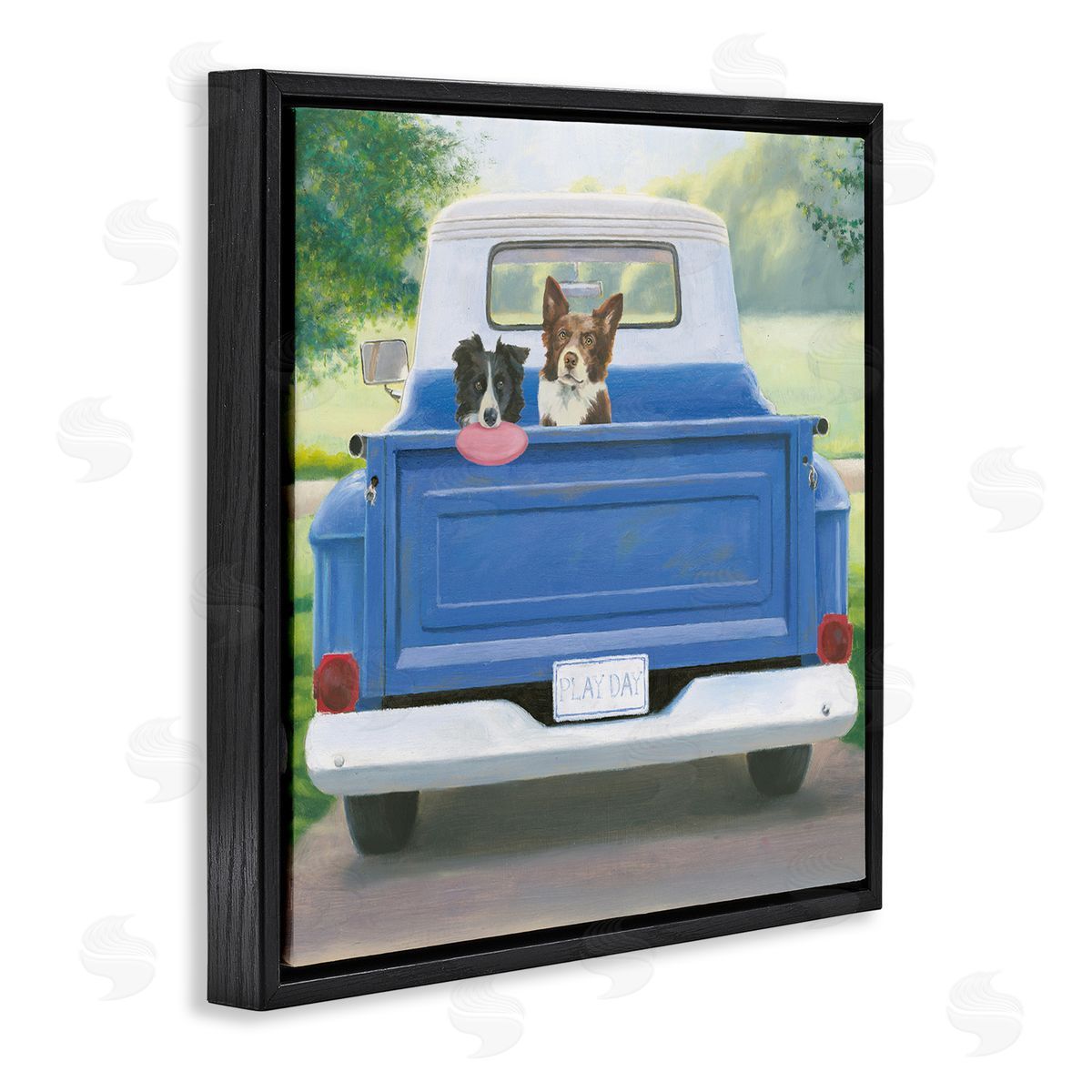 James Wiens Dogs in Country Truck Black Floating Frame Canvas Wall Art Print
