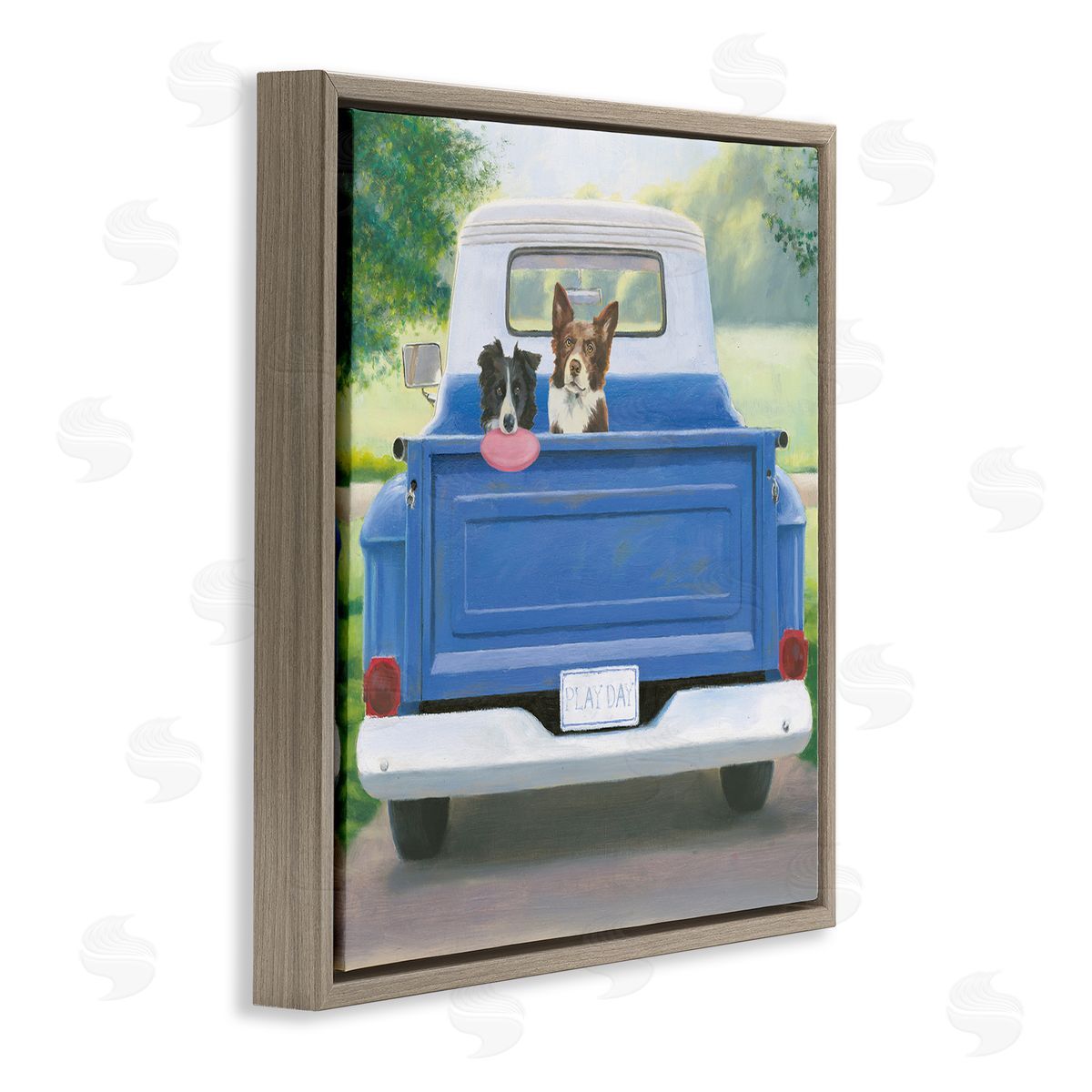 James Wiens Dogs in Country Truck Brown Floating Frame Canvas Wall Art Print