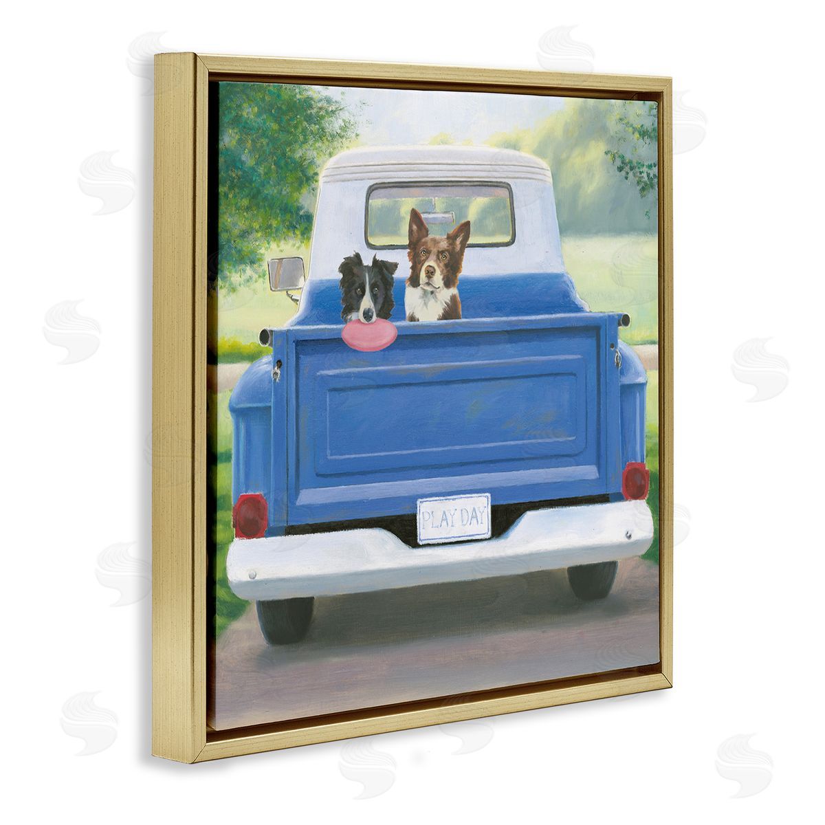 James Wiens Dogs in Country Truck Gold Floating Frame Canvas Wall Art Print