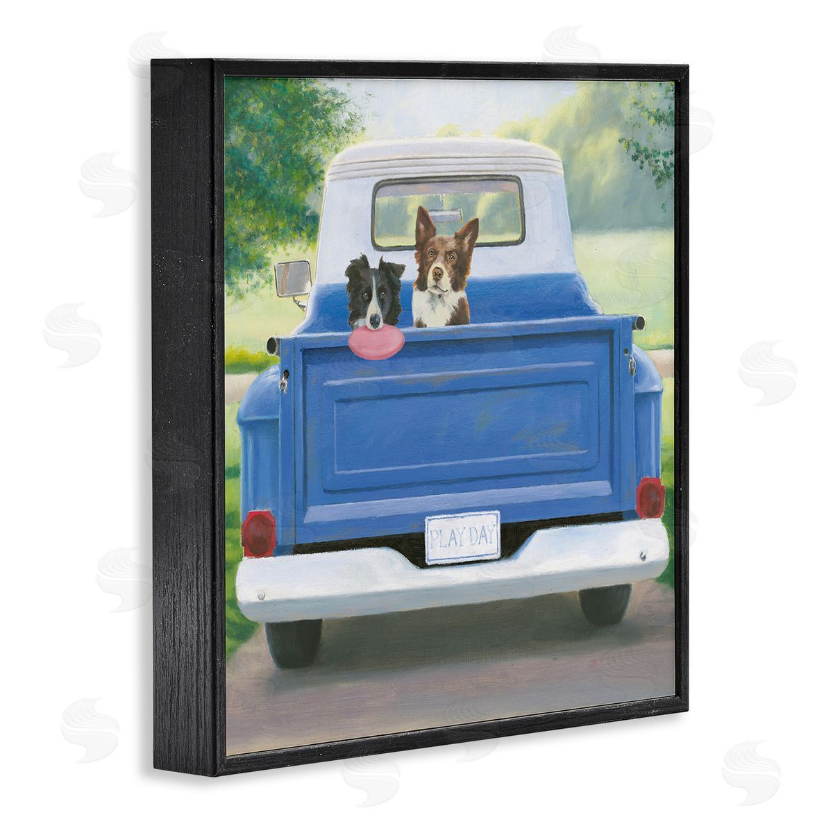 James Wiens Dogs in Country Truck Black Framed Glicee Wall Art Print