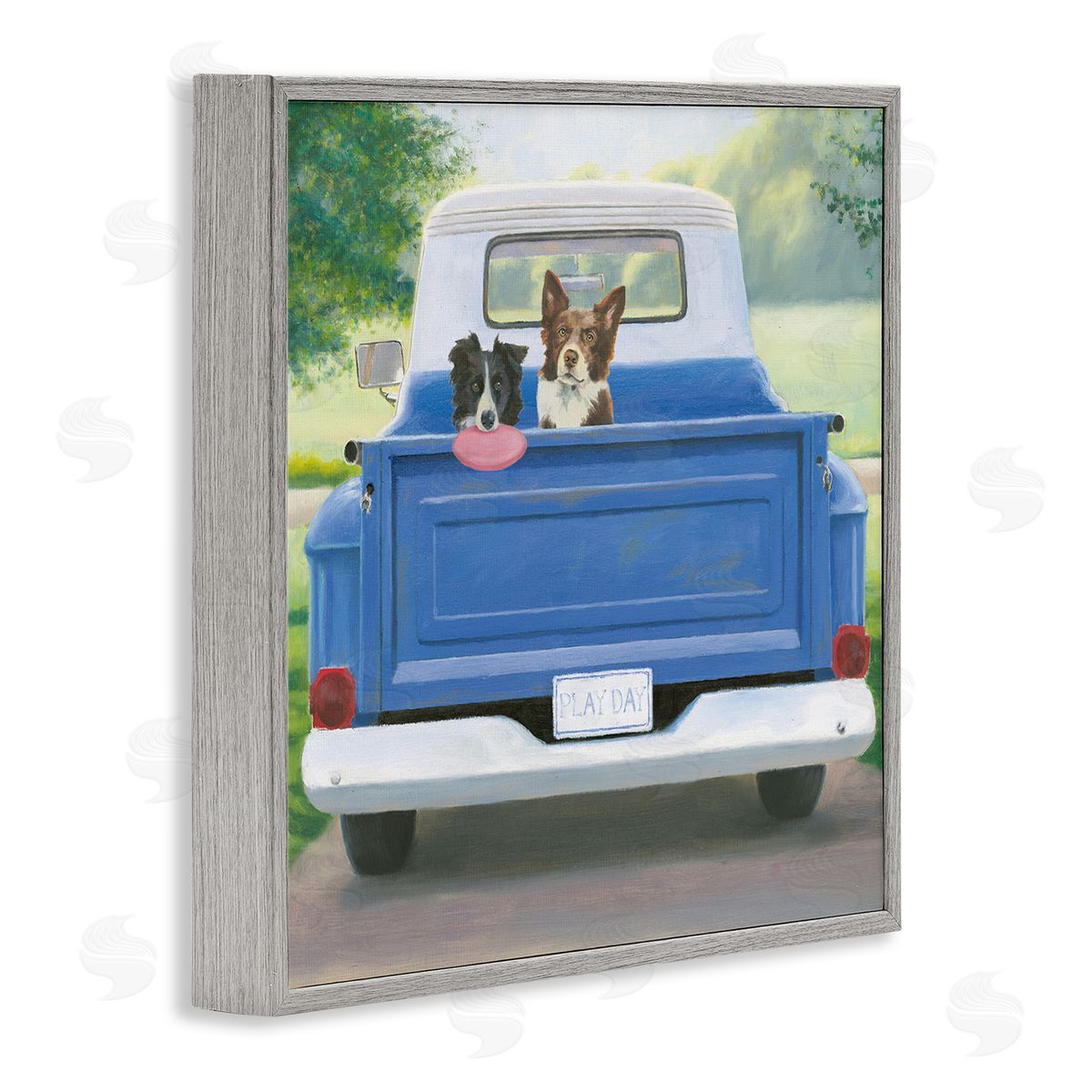 James Wiens Dogs in Country Truck Gray Framed Glicee Wall Art Print