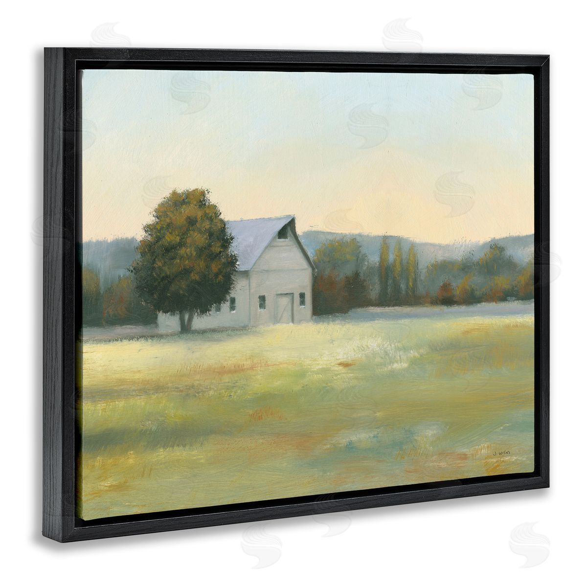 Rural Countryside Cottage Black Floating Frame Canvas Wall Art, Home Decor by James Wiens