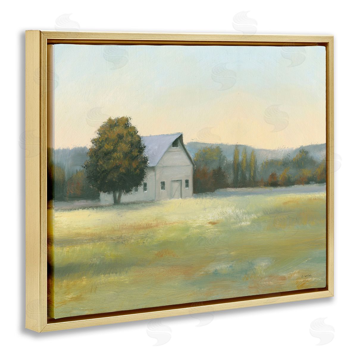 Rural Countryside Cottage Gold Floating Frame Canvas Wall Art, Home Decor by James Wiens