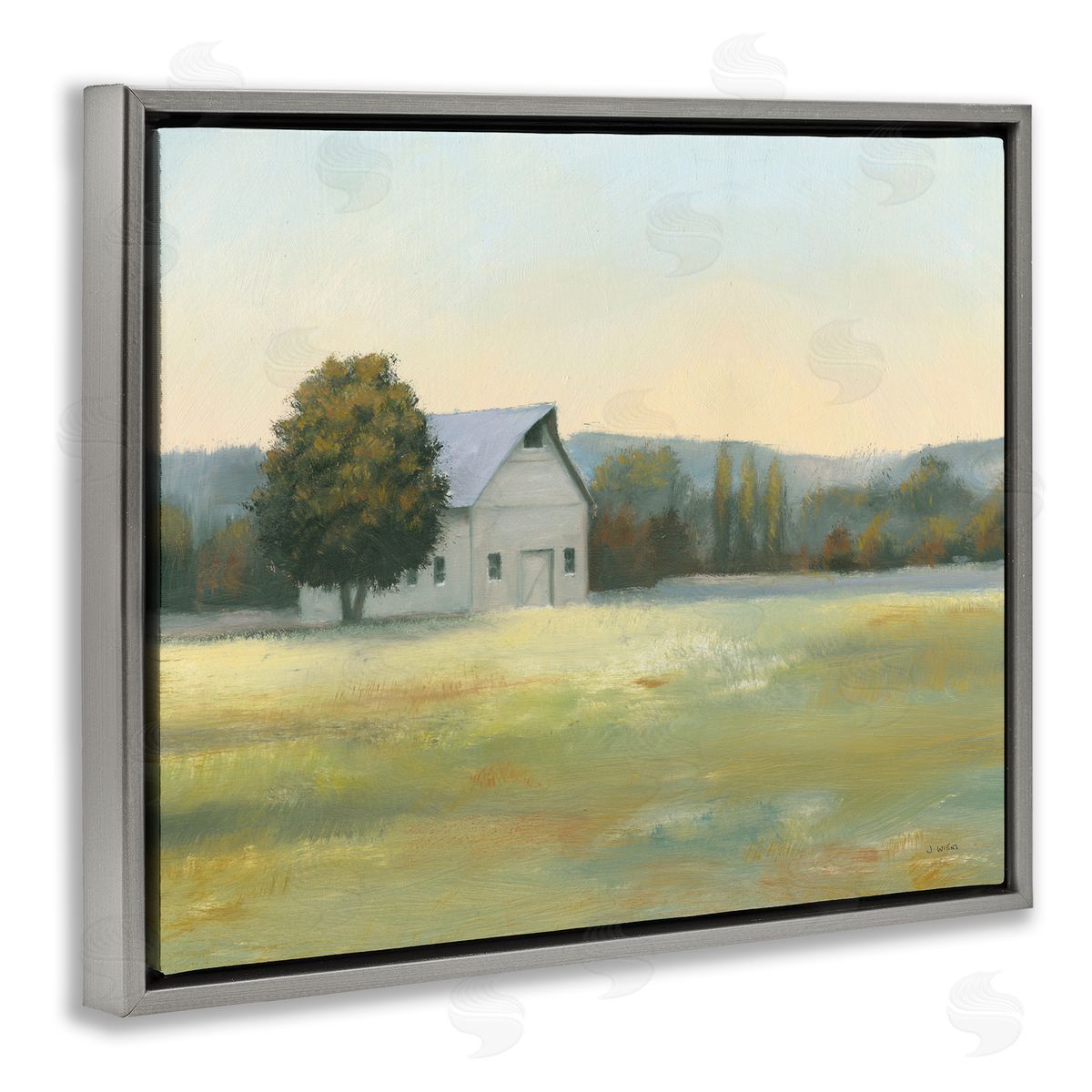 Rural Countryside Cottage Grey Floating Frame Canvas Wall Art, Home Decor by James Wiens