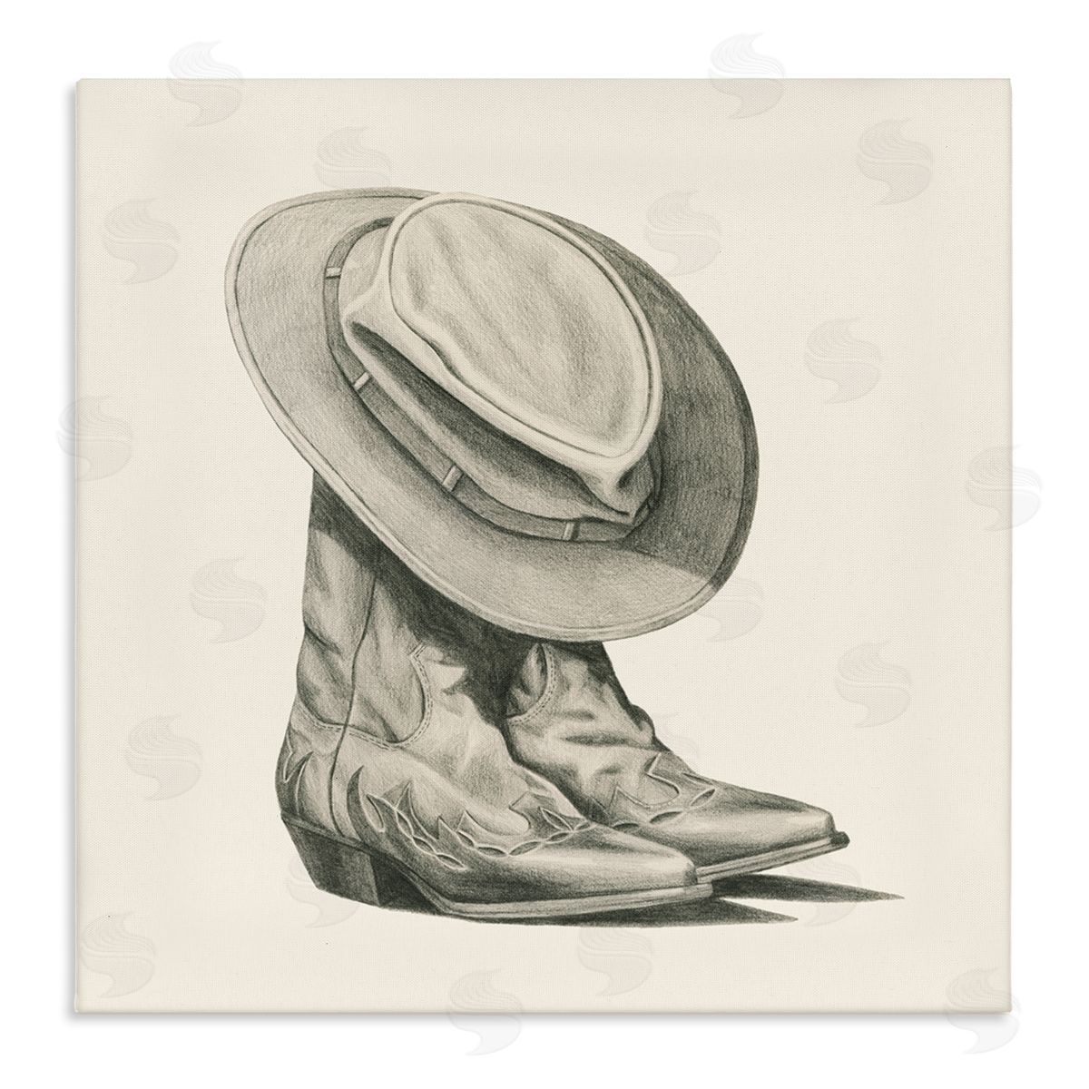 Grace Popp Rodeo Boots Drawing Stretched Canvas Wall Art Print