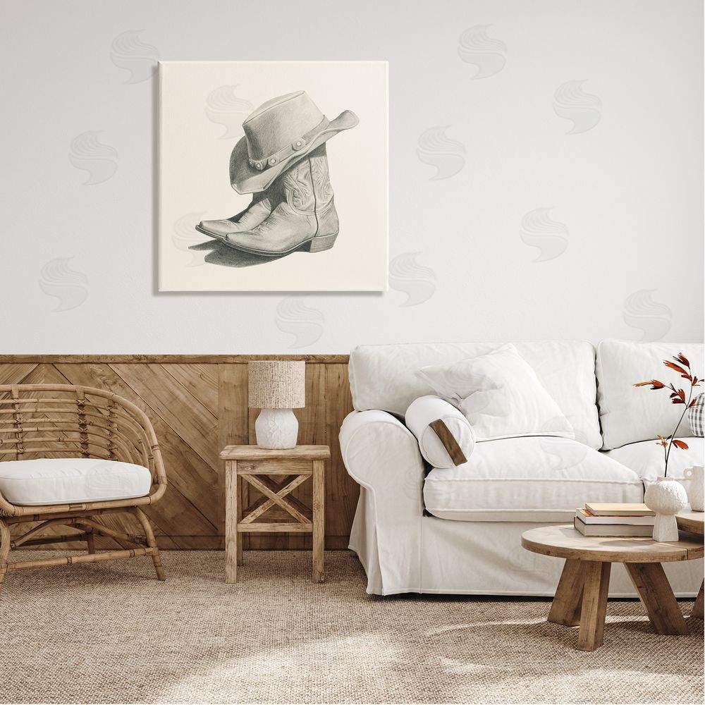 Grace Popp Cowboy Boots Drawing Canvas Wall Art in Room