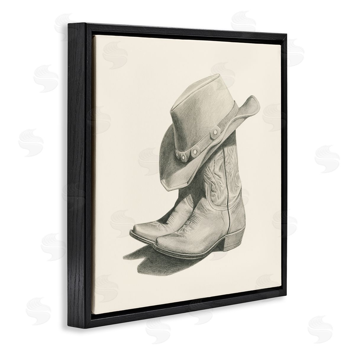 Grace Popp Cowboy Boots Drawing Black Floating Frame Canvas Wall Art Print