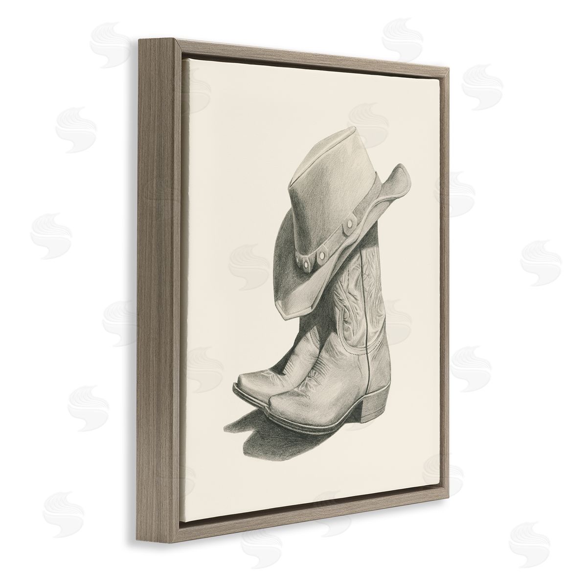 Grace Popp Cowboy Boots Drawing Brown Floating Frame Canvas Wall Art Print