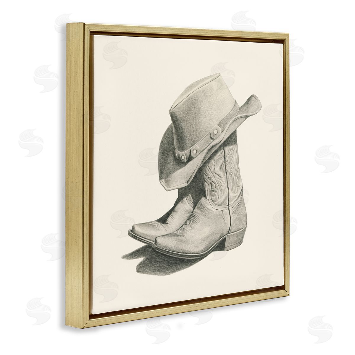 Grace Popp Cowboy Boots Drawing Gold Floating Frame Canvas Wall Art Print