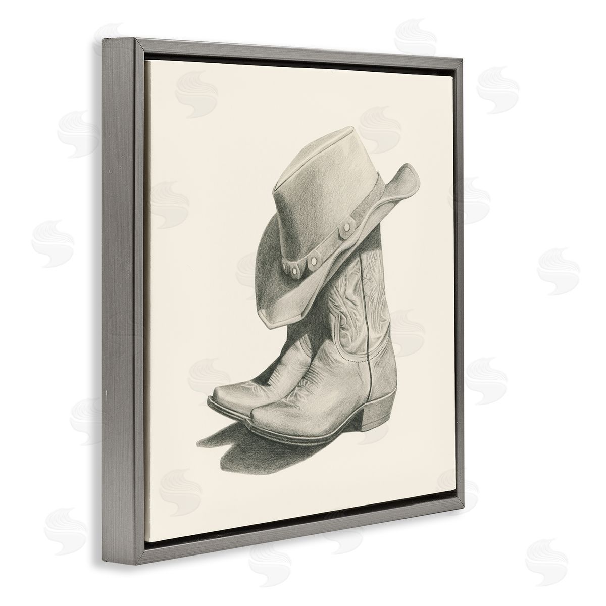 Grace Popp Cowboy Boots Drawing Gray Floating Frame Canvas Wall Art Print