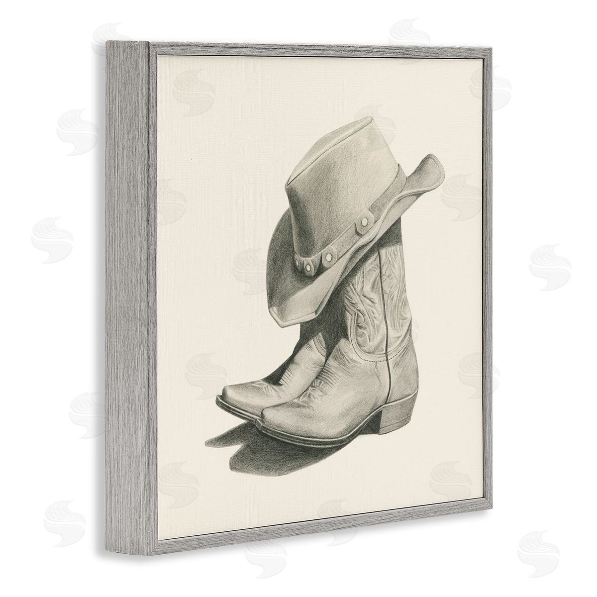 Grace Popp Cowboy Boots Drawing Gray Framed Glicee Wall Art Print