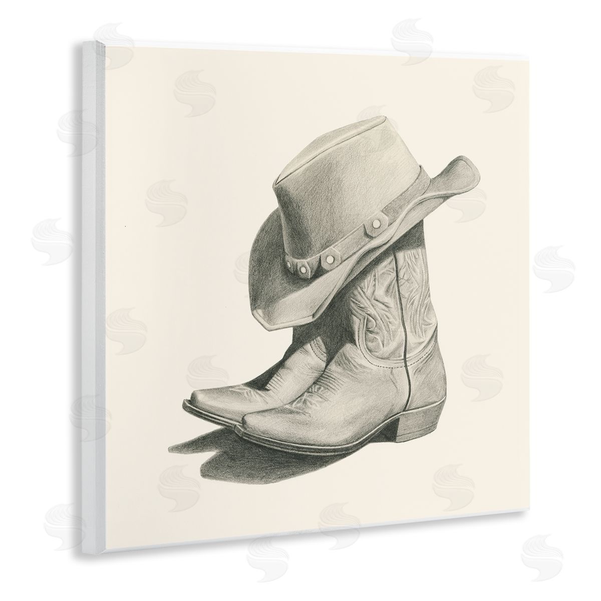 Grace Popp Cowboy Boots Drawing Wooden Wall Plaque Art Print