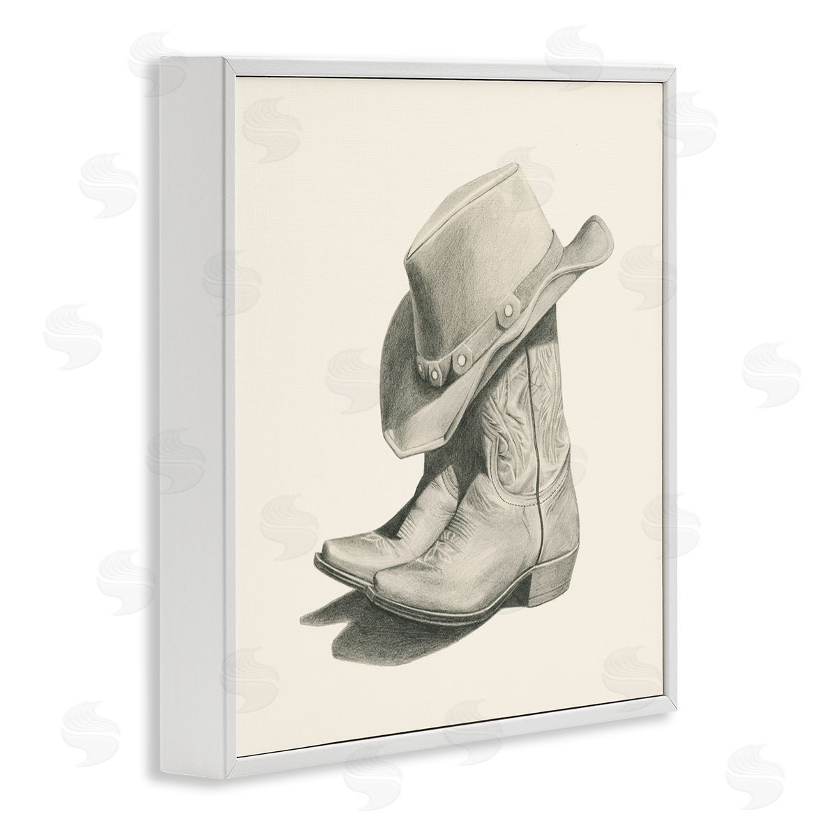 Grace Popp Cowboy Boots Drawing White Framed Glicee Wall Art Print