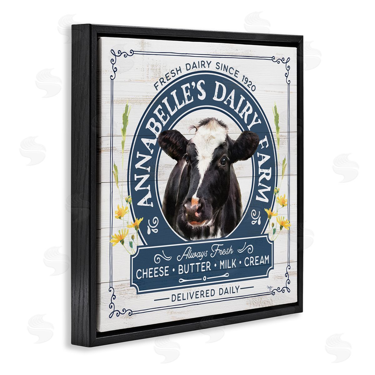 Mollie B. Rustic Dairy Farm Ad Black Floating Frame Canvas Wall Art Print