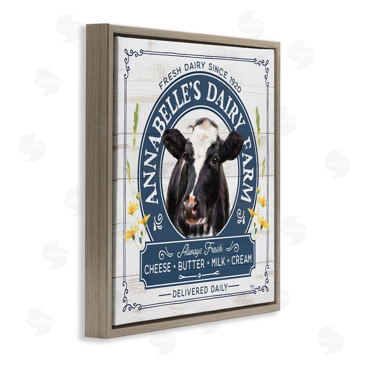 Mollie B. Rustic Dairy Farm Ad Brown Floating Frame Canvas Wall Art Print