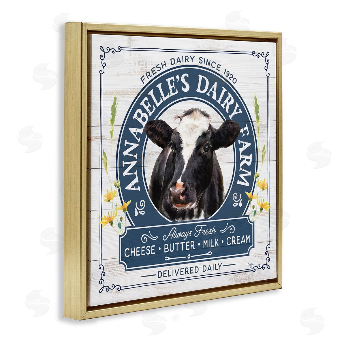 Mollie B. Rustic Dairy Farm Ad Gold Floating Frame Canvas Wall Art Print