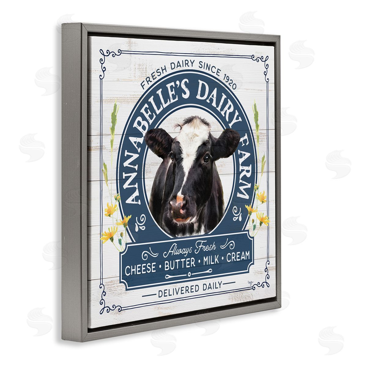 Mollie B. Rustic Dairy Farm Ad Gray Floating Frame Canvas Wall Art Print