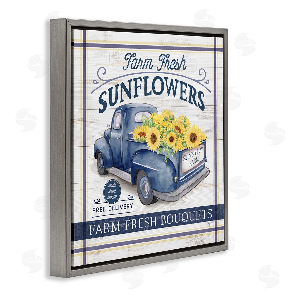 Mollie B. Farm Fresh Sunflowers Ad Gray Floating Frame Canvas Wall Art Print