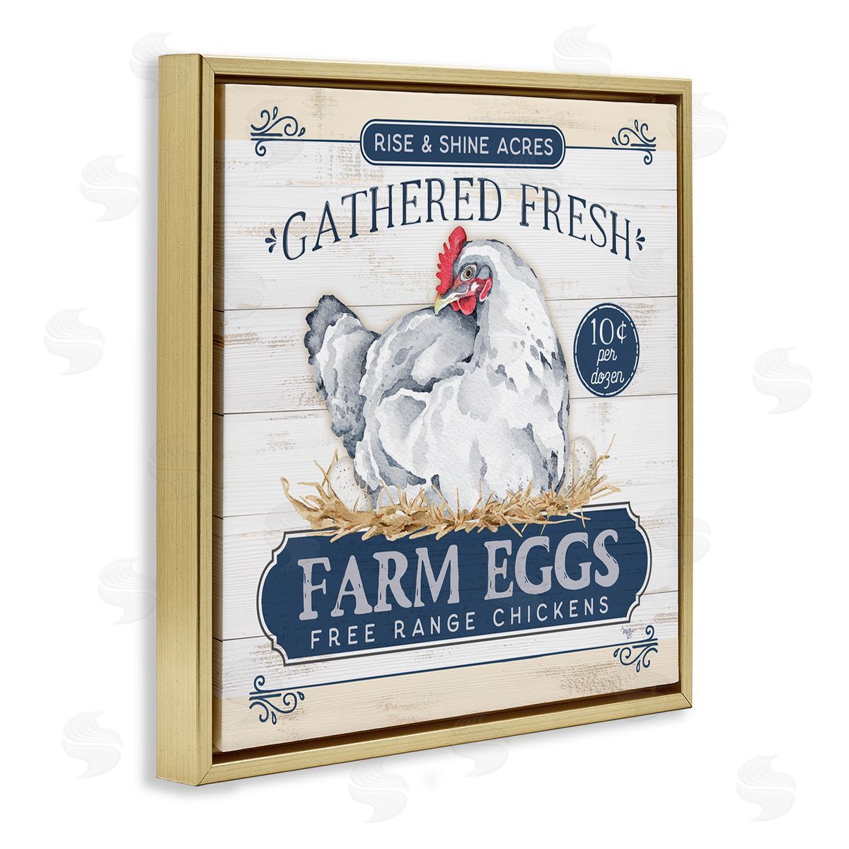 Mollie B. Fresh Farm Eggs Rustic Gold Floating Frame Canvas Wall Art Print