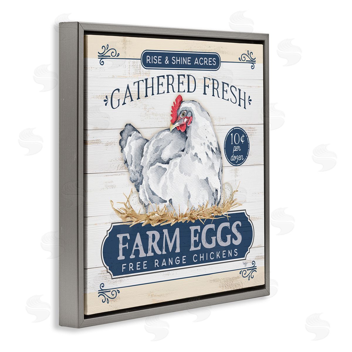 Mollie B. Fresh Farm Eggs Rustic Gray Floating Frame Canvas Wall Art Print