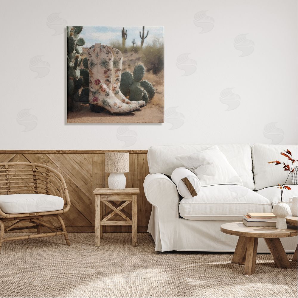 LSR Design Studio Floral Cowgirl Boots Canvas Wall Art in Room
