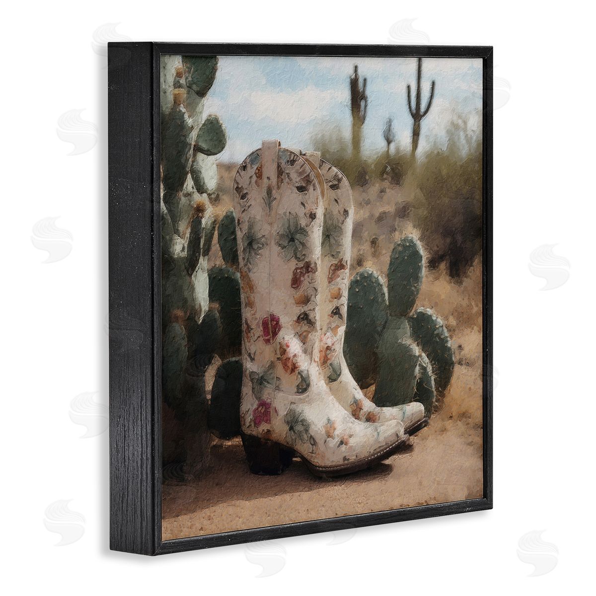 LSR Design Studio Floral Cowgirl Boots Black Framed Glicee Wall Art Print