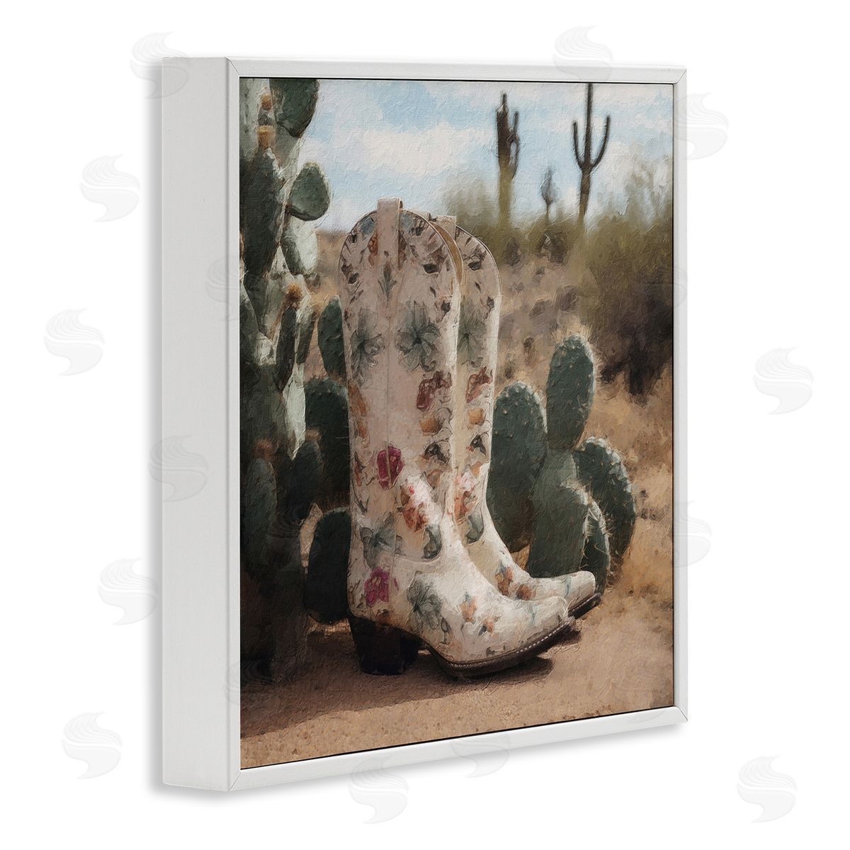 LSR Design Studio Floral Cowgirl Boots White Framed Glicee Wall Art Print