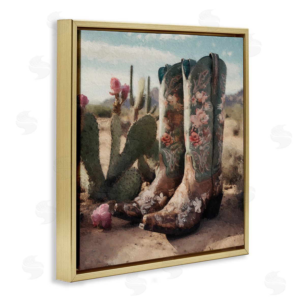 LSR Design Studio Cowgirl Boots in Desert Gold Floating Frame Canvas Wall Art Print