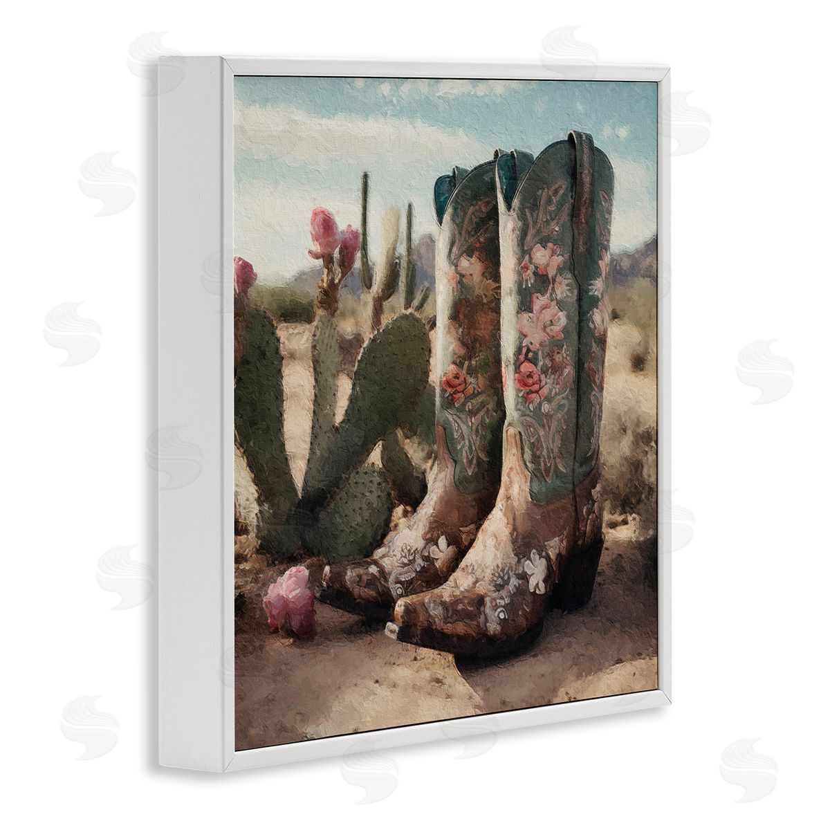 LSR Design Studio Cowgirl Boots in Desert White Framed Glicee Wall Art Print