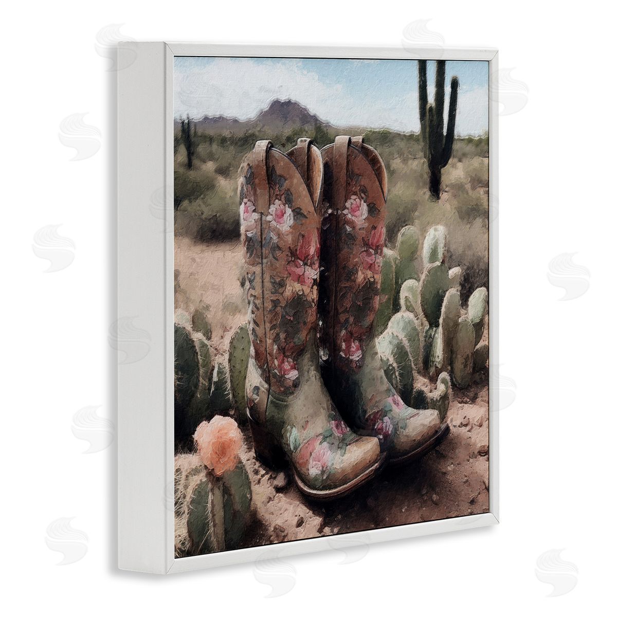 LSR Design Studio Southwestern Boots Landscape White Framed Glicee Wall Art Print
