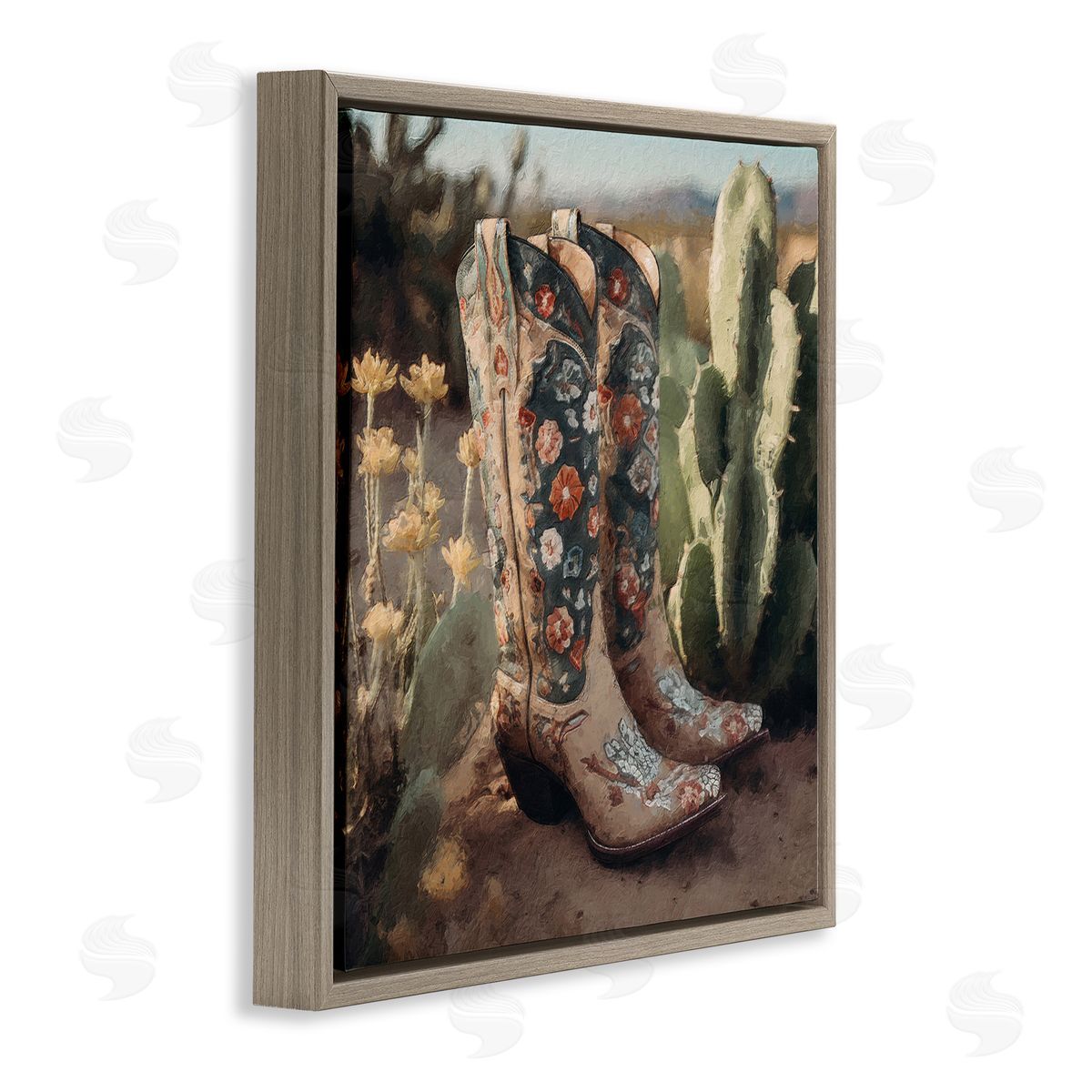 LSR Design Studio Cowgirl Boots Landscape Brown Floating Frame Canvas Wall Art Print