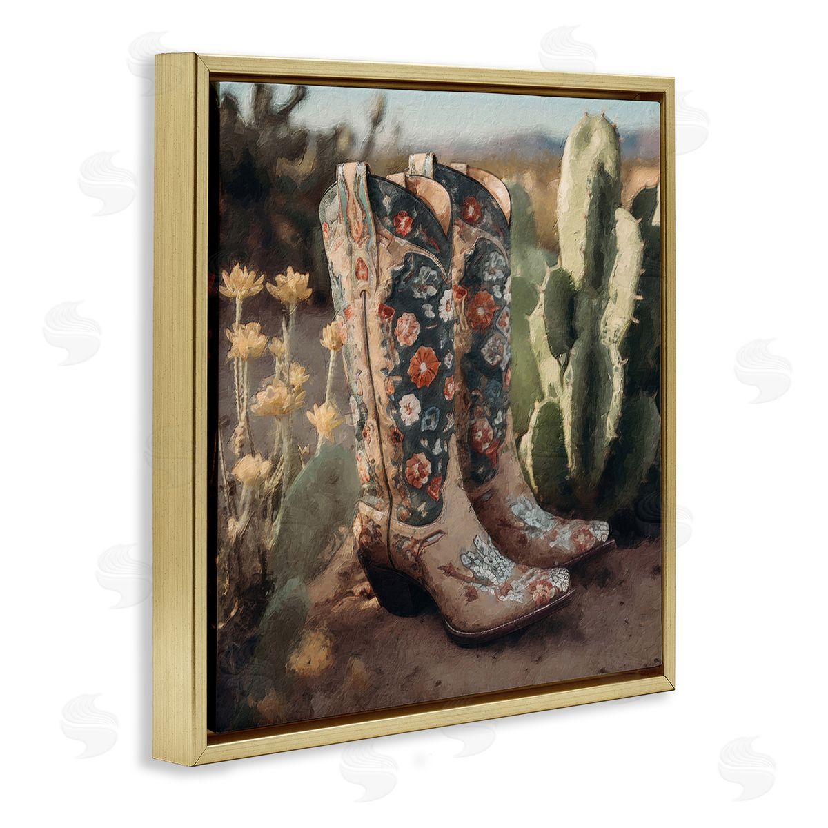 LSR Design Studio Cowgirl Boots Landscape Gold Floating Frame Canvas Wall Art Print