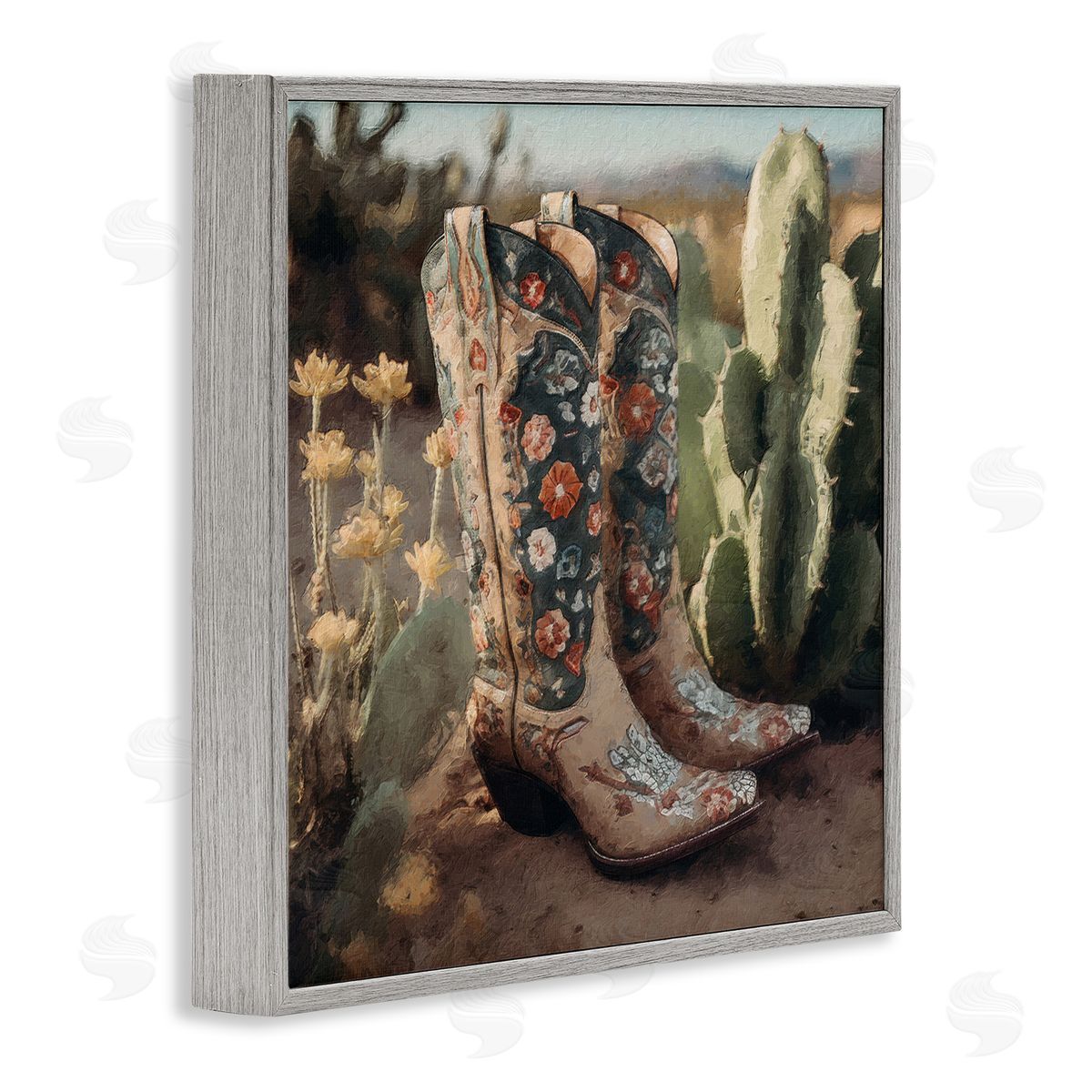 LSR Design Studio Cowgirl Boots Landscape Gray Framed Glicee Wall Art Print