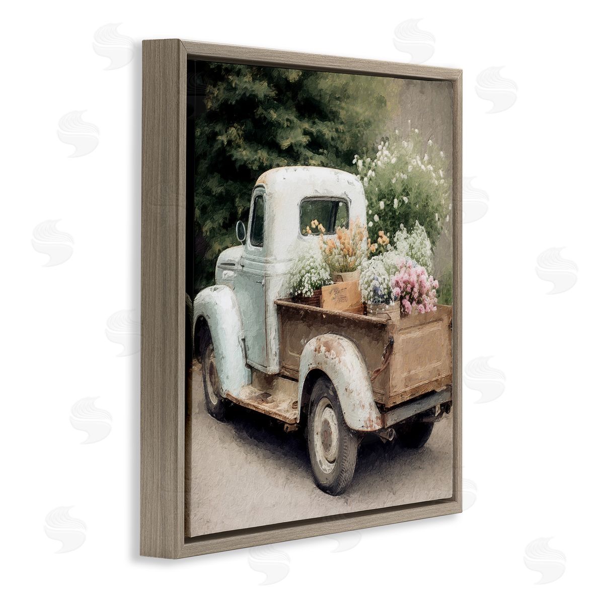 Country Florals in Truck Brown Floating Frame Canvas Wall Art, Home Decor by LSR Design Studio