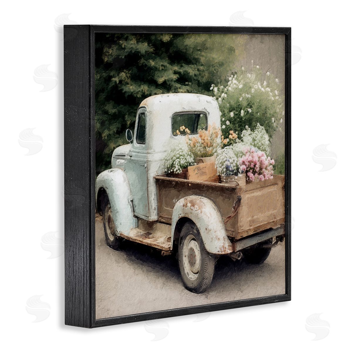Country Florals in Truck Black Frame Print Wall Art, Home Decor by LSR Design Studio